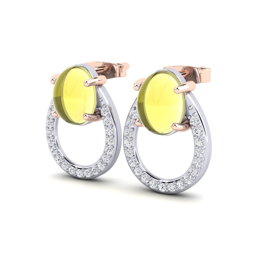 14k White & Rose Gold Cabochon Lemon Topaz Women's Earring Gracinha