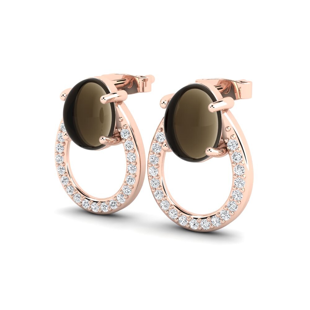 14ct Rose Gold Cabochon Smoky Topaz Women's Earring Gracinha