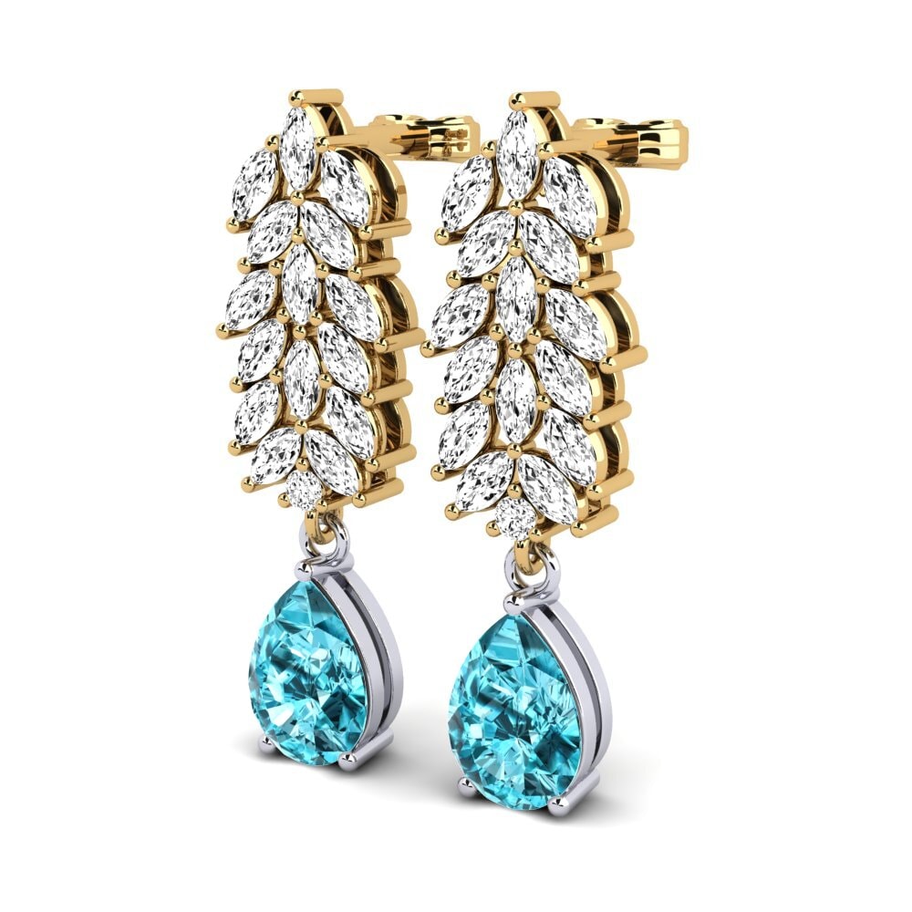 18ct Yellow & White Gold Blue Zircon Women's Earring Grazyna