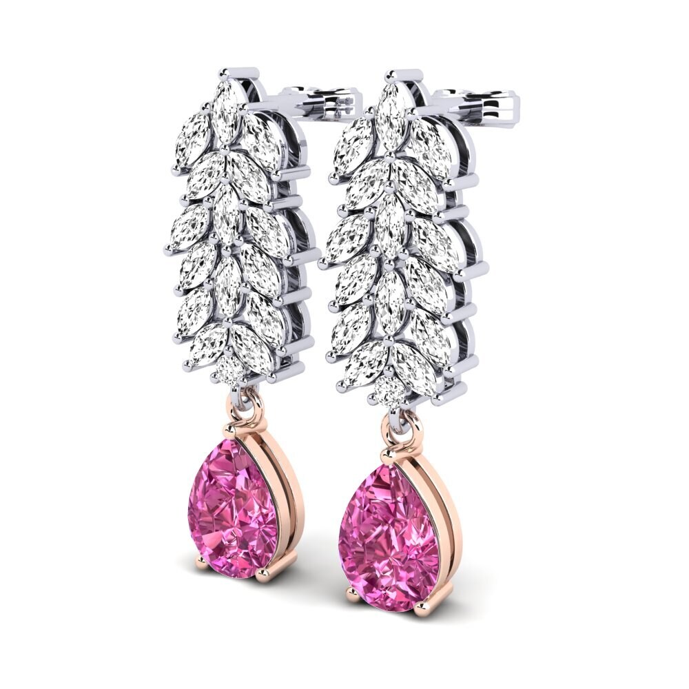 14k Oro Blanco & Rosa Topacio Rosa Pendiente de mujer Grazyna