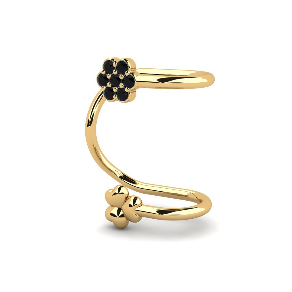 14k Oro Amarillo Diamante Negro Pendiente de mujer Greenes