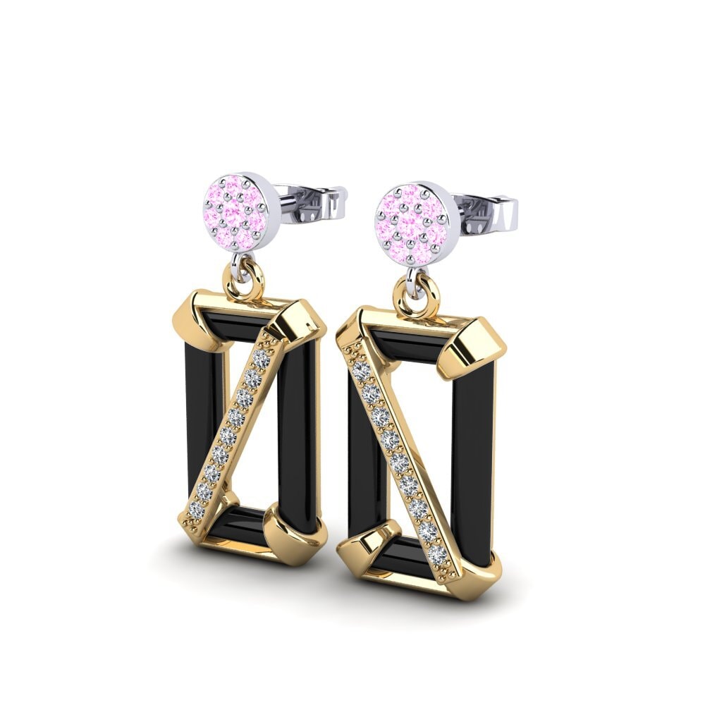 14k Oro Amarillo & Blanco Zafiro Rosado Pendiente de mujer Gregory
