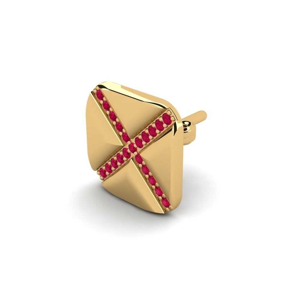 18ct Yellow Gold Ruby Men's Earring Gresses