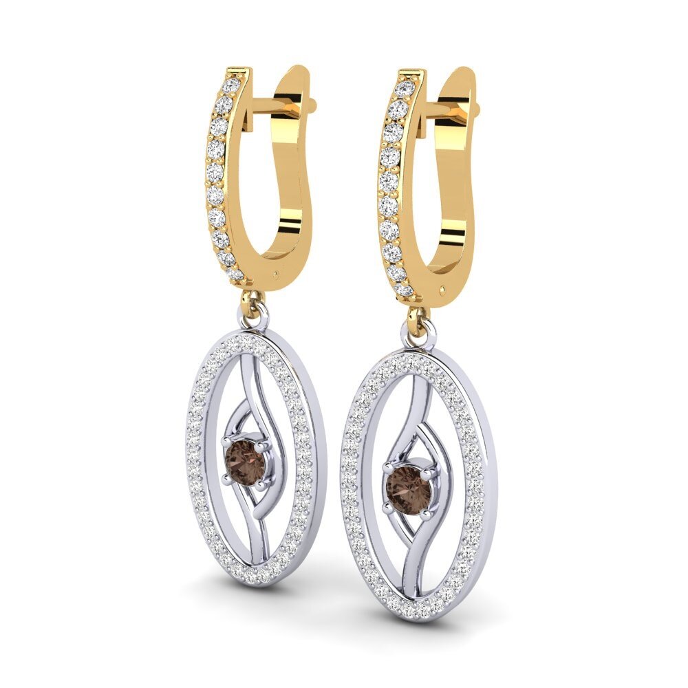 14k Oro Blanco & Amarillo Cuarzo humo Pendiente de mujer Gretchen
