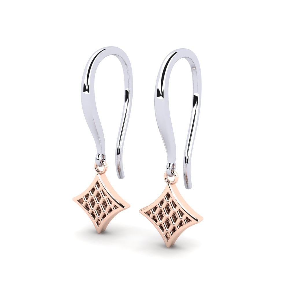18k Oro Blanco / Rosa Pendientes Grund
