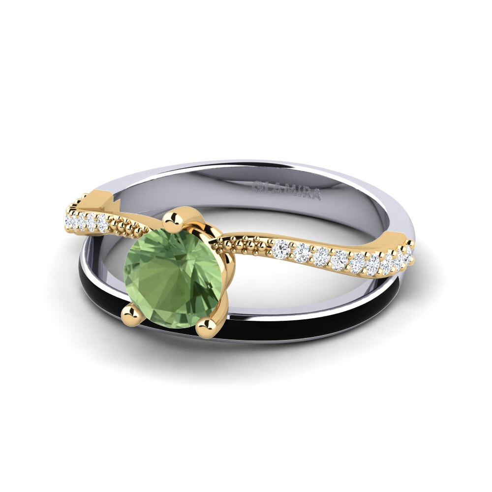 14k Oro Blanco & Amarillo Zafiro Verde Anillo Gryn