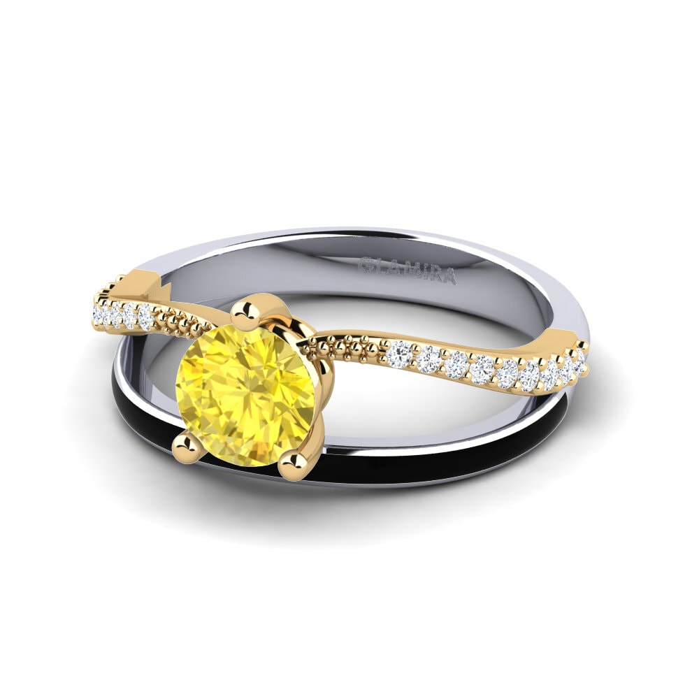 14k Oro Blanco & Amarillo Zafiro amarillo Anillo Gryn