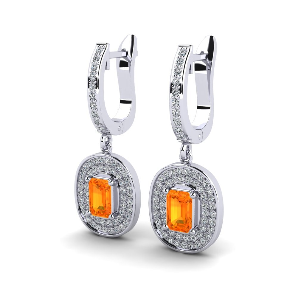 14k Oro Blanco Zafiro Naranja Pendiente de mujer Guarde