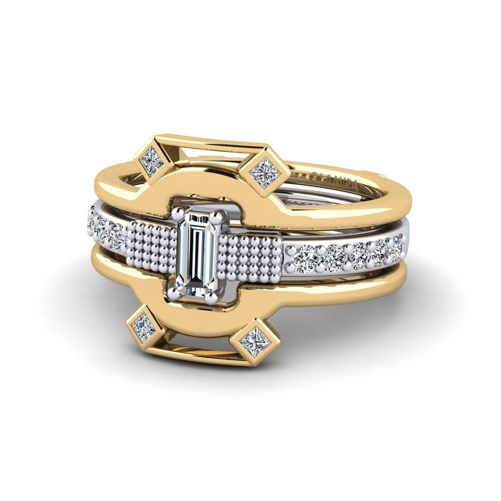9k Oro Amarillo & Blanco Anillo Guldia SET
