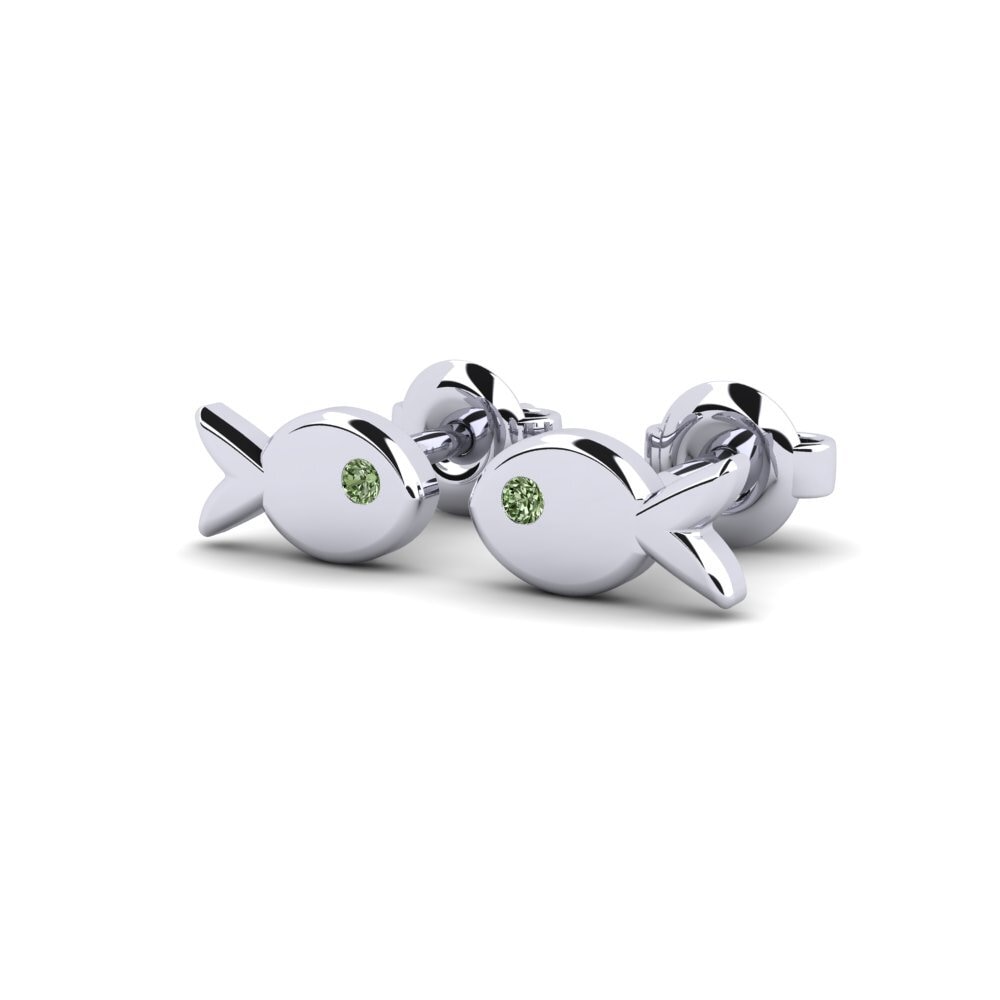 White Silver Green Diamond Kid's Earring Gulho