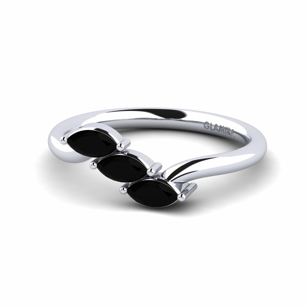 Marquise 0.6 Carat 3 & 5 Stones Black Diamond 14k White Gold Engagement Ring Gussie