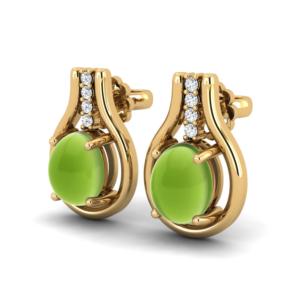 14k Oro Amarillo Peridoto Cabujón Pendiente de mujer Gustella