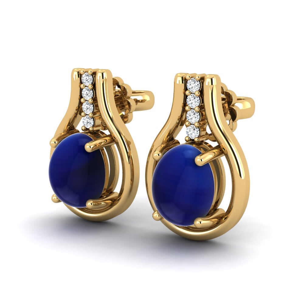 14ct Yellow Gold Cabochon Sapphire Women's Earring Gustella