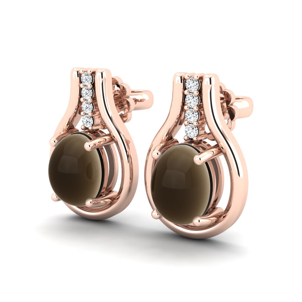 14ct Rose Gold Cabochon Smoky Topaz Women's Earring Gustella