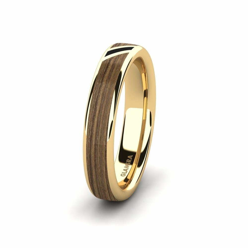 木紋和碳紋 14k 黃色K金 男士结婚戒指 Confident Gift 5 mm