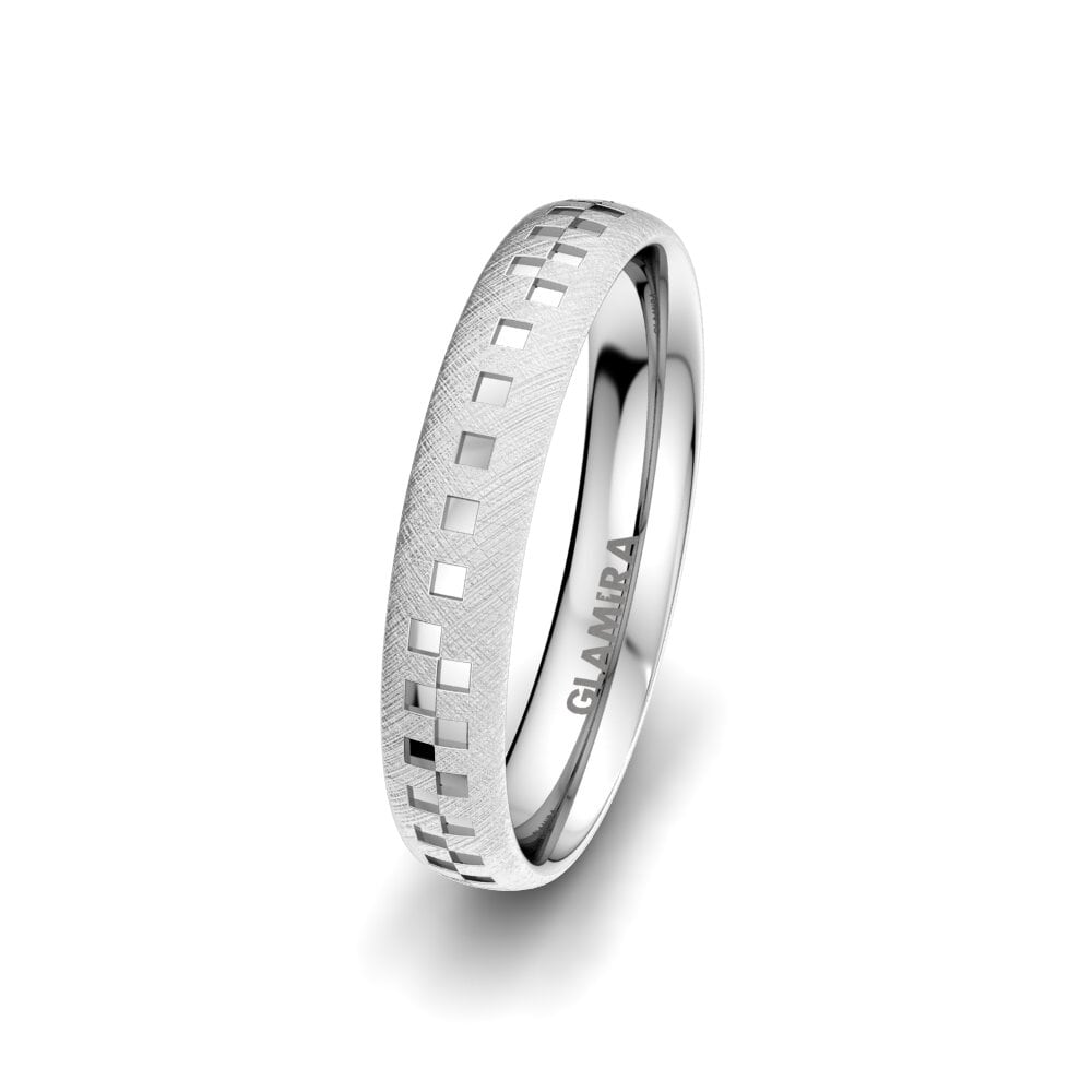 18k White Gold Men's Wedding Ring Unique Way 4 mm