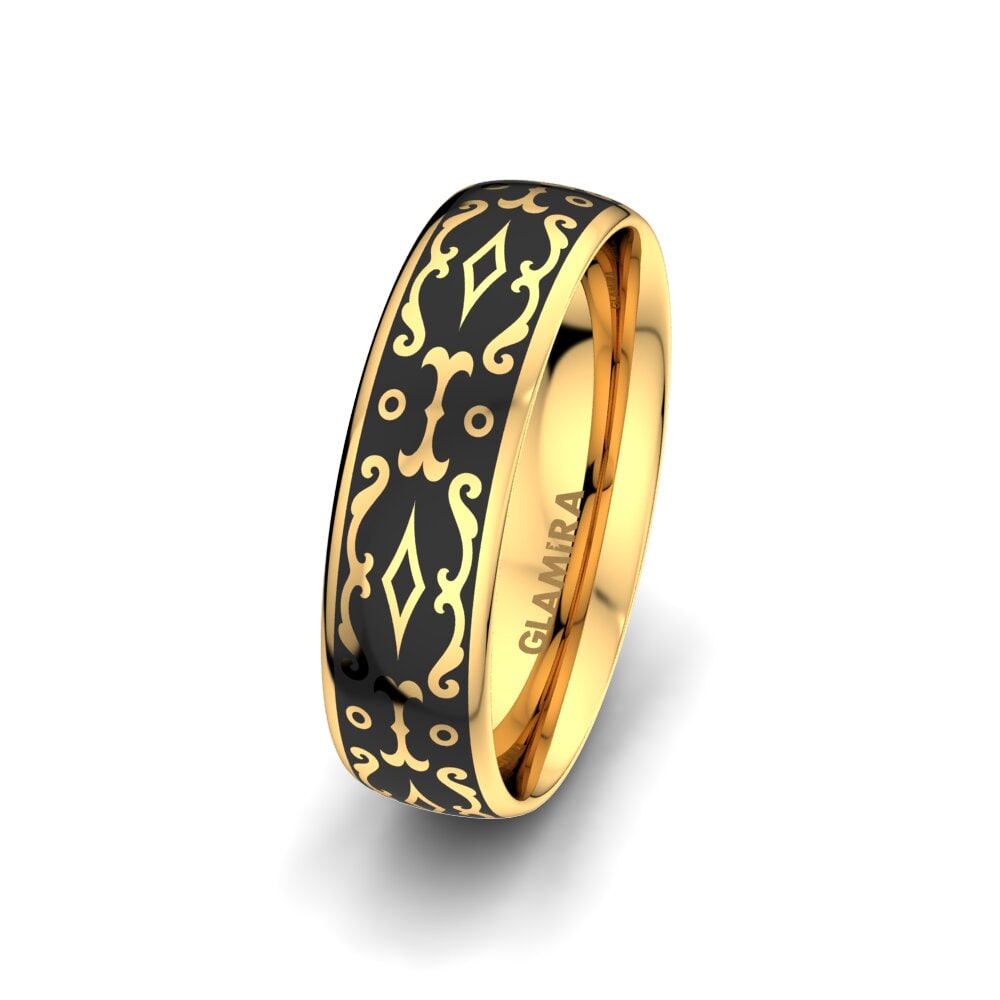 14k Oro Amarillo Anillo Boda Hombre Tropical Story 6 mm