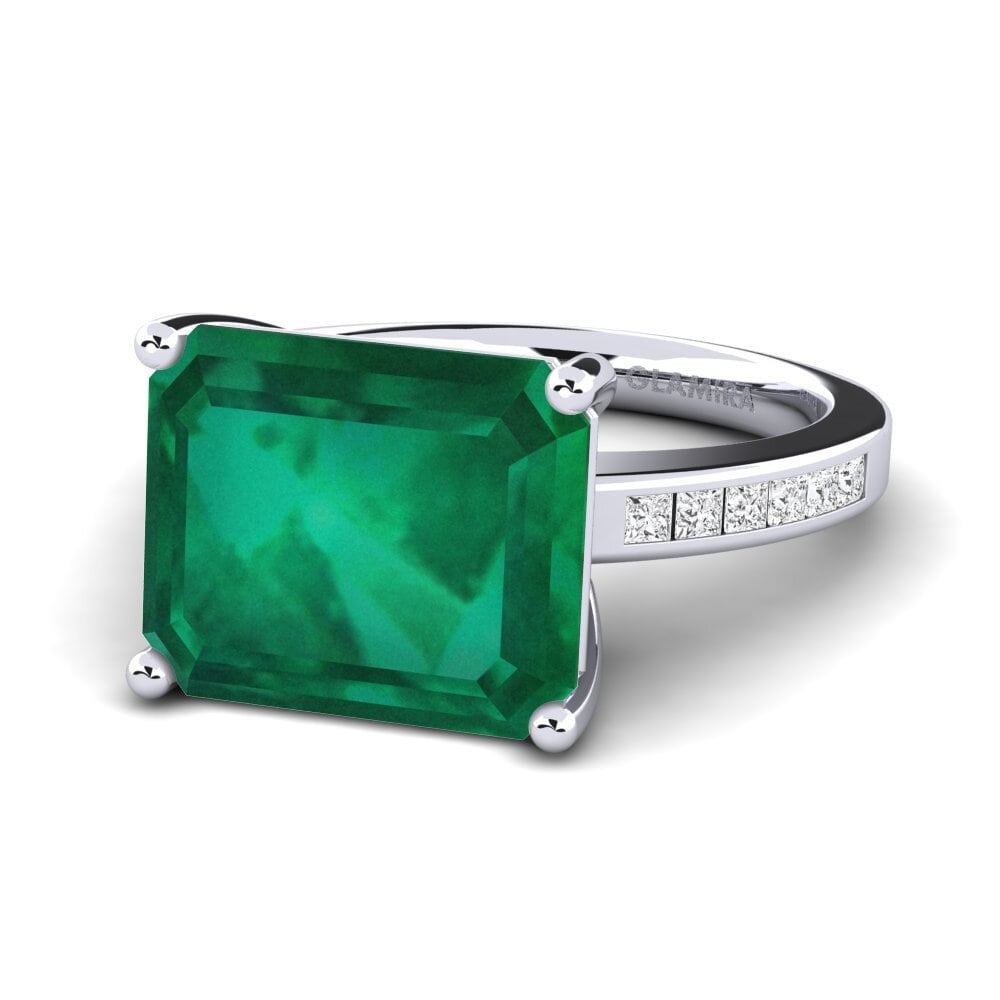 White Silver Emerald Ring Gwenora