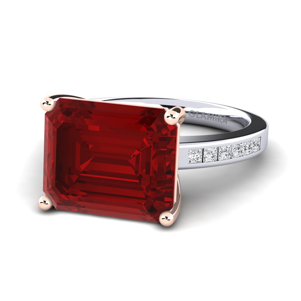 14k Oro Blanco & Rosa Rubí (Creado en laboratorio) Anillo Gwenora