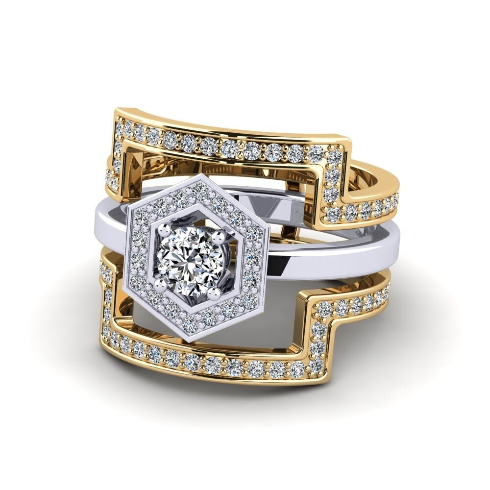 9k Oro Amarillo & Blanco Anillo Gyfigen SET