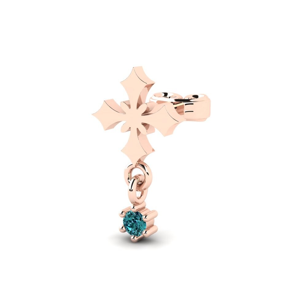 14ct Rose Gold Blue Diamond Men's Earring Hafe