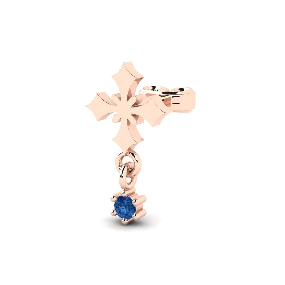 14ct Rose Gold Dark Blue Zirconia Men's Earring Hafe