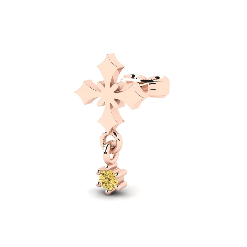 14ct Rose Gold Yellow Diamond Men's Earring Hafe