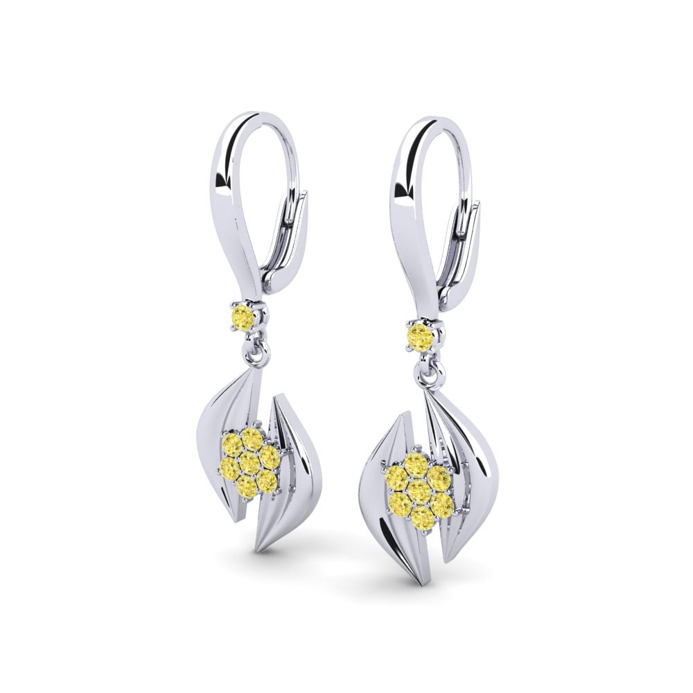 9k Oro Blanco Zafiro amarillo Pendiente de mujer Halty
