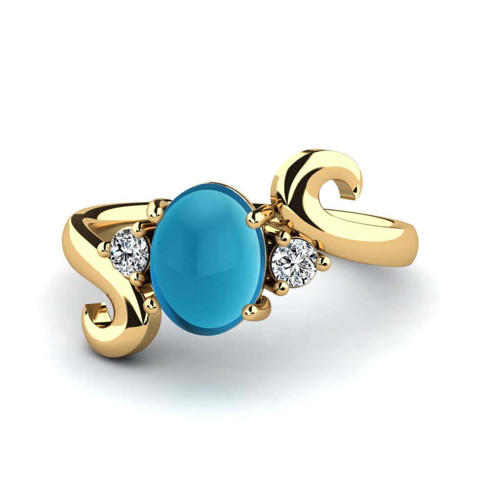 9k Oro Amarillo Topacio Azul Cabujón Anillo Halyna