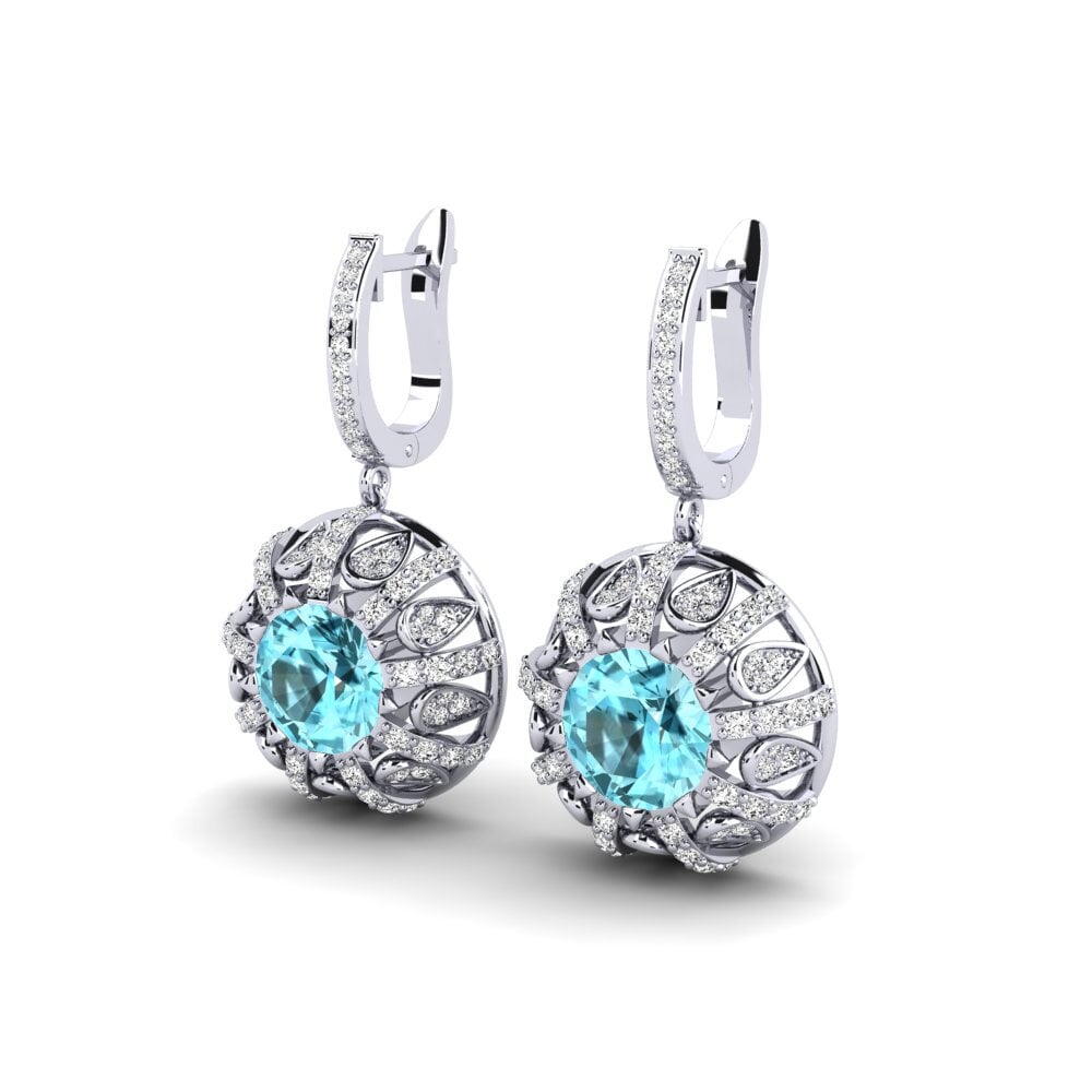 18k Oro Blanco Circón Azul Pendiente de mujer Hamrick