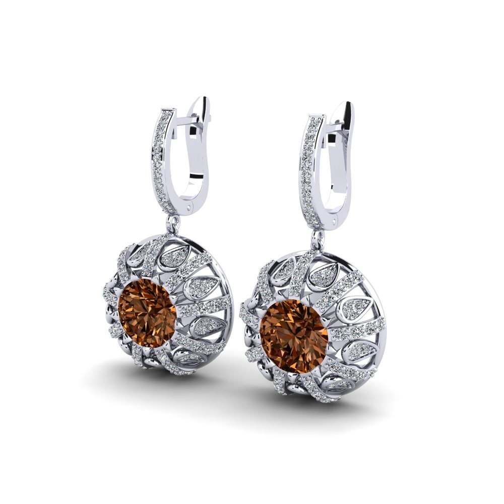 18k Oro Blanco Diamante Marrón Pendiente de mujer Hamrick