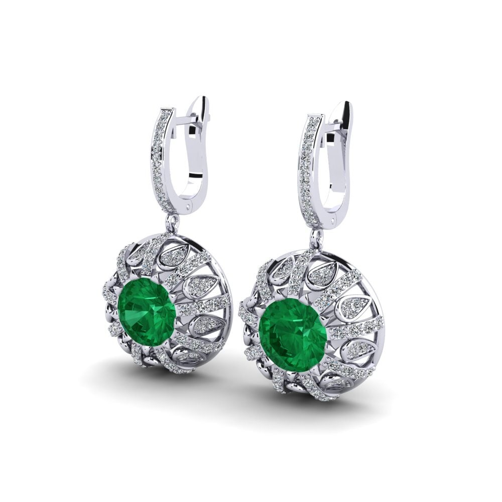 14k Oro Blanco Esmeralda (creada en laboratorio) Pendiente de mujer Hamrick
