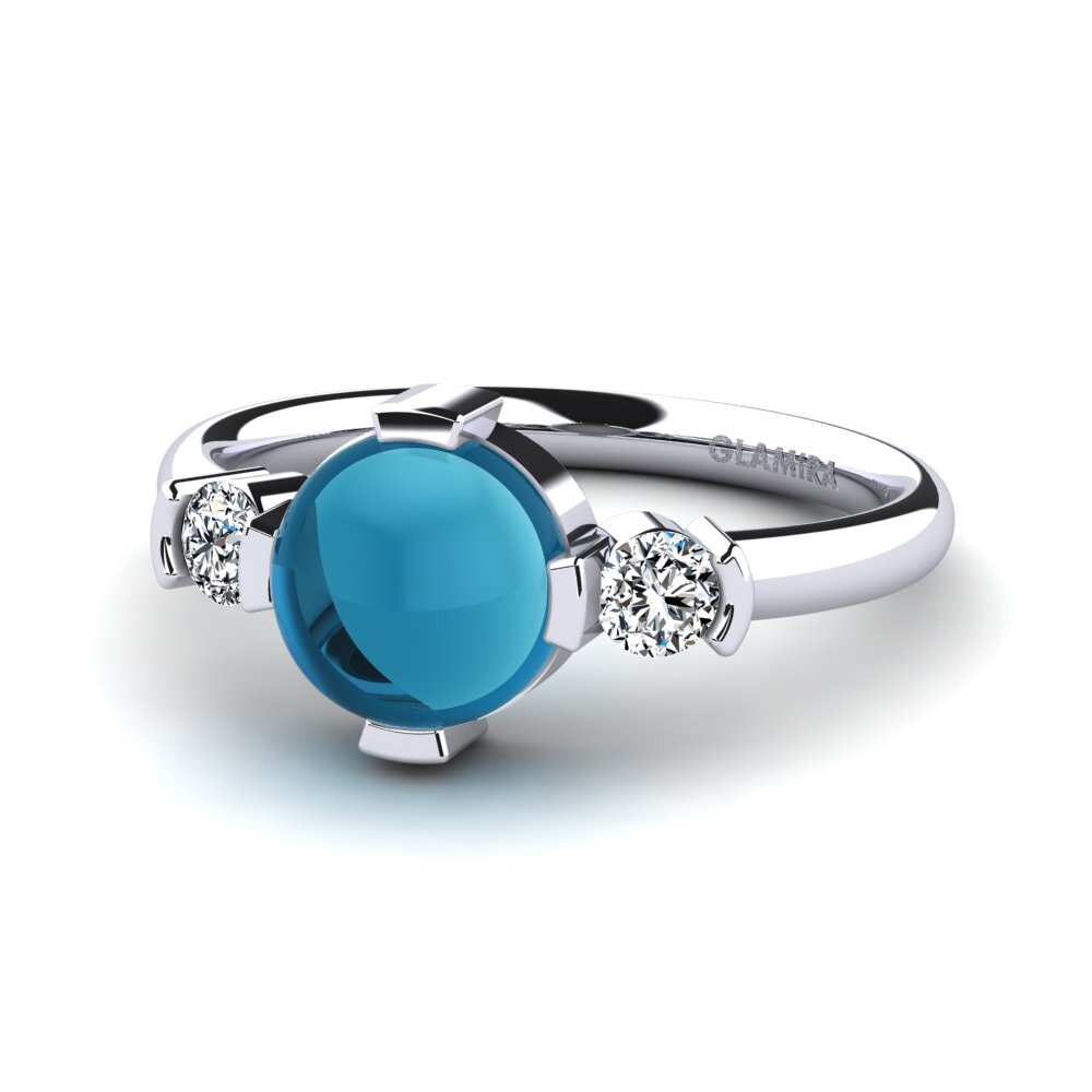 Topacio Azul Cabujón Anillo Hana