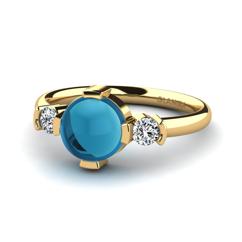 9k Oro Amarillo Topacio Azul Cabujón Anillo Hana