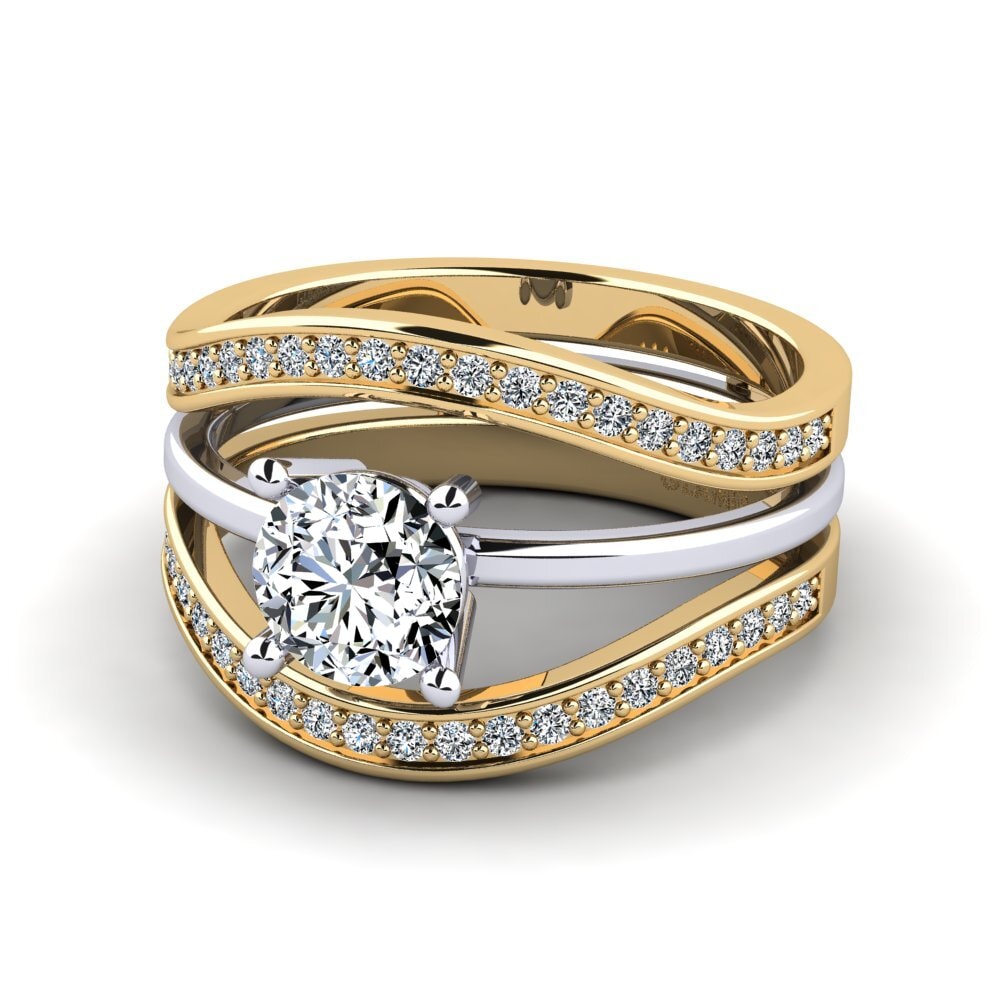 9k Oro Amarillo & Blanco Anillo Hanlu SET
