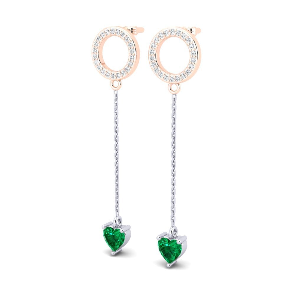 14k Oro Rosa & Blanco Esmeralda (creada en laboratorio) Pendiente de mujer Hanzila