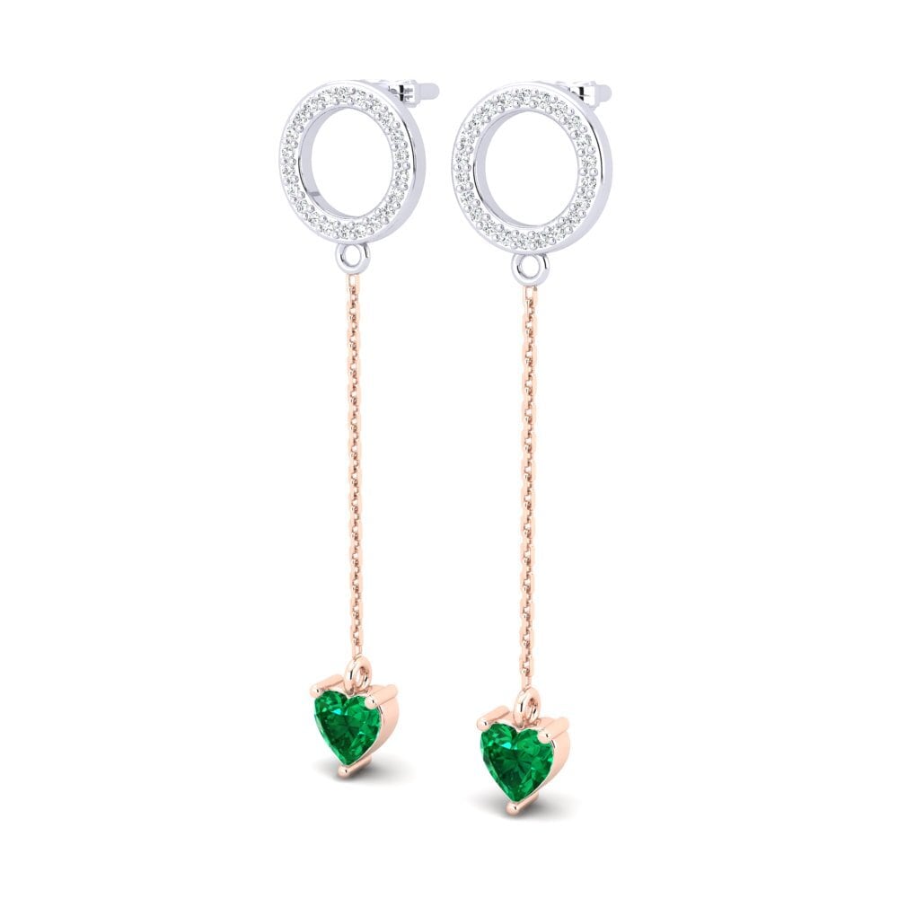 14ct White & Rose Gold Emerald (Lab Created) Women's Earring Hanzila