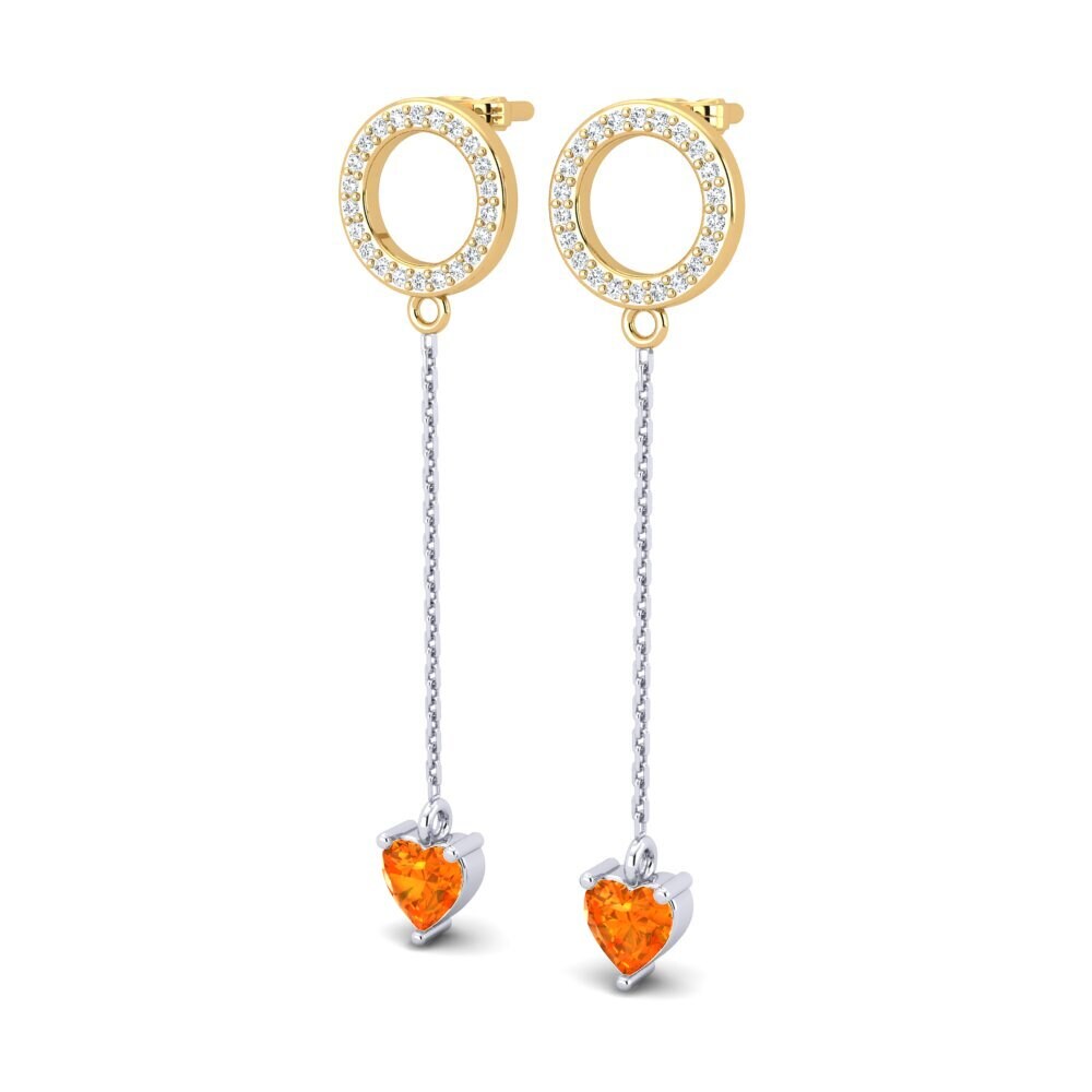 14K Yellow & White Gold Orange Sapphire Earring Hanzila