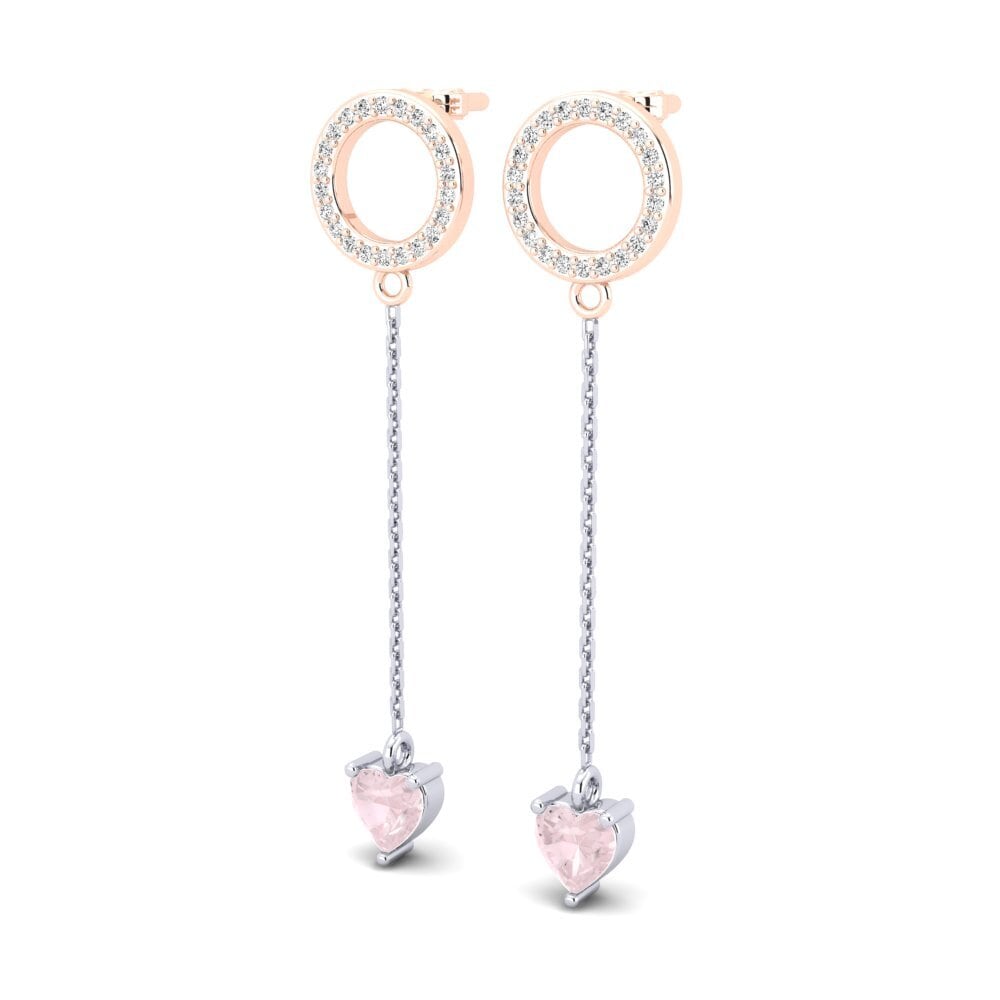 9k Oro Rosa & Blanco Cuarzo rosa Pendiente de mujer Hanzila