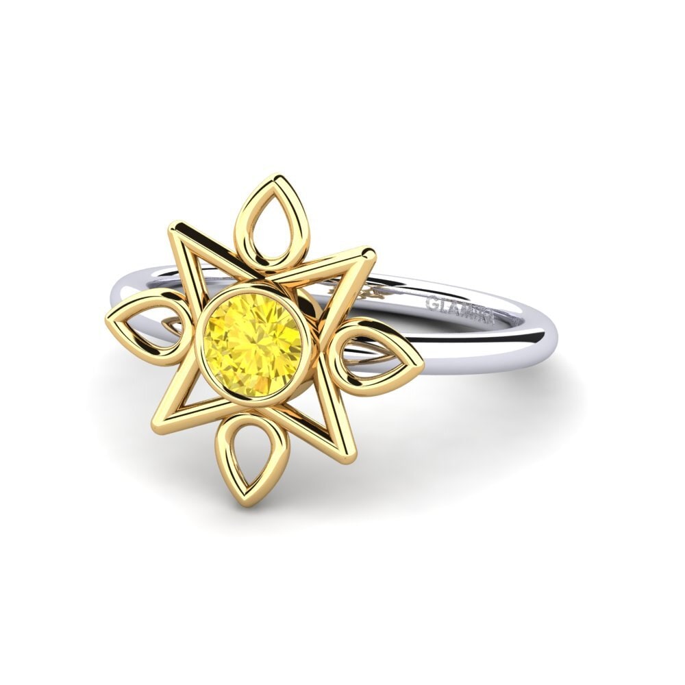 14k Oro Blanco & Amarillo Zafiro amarillo Anillo de compromiso Harken