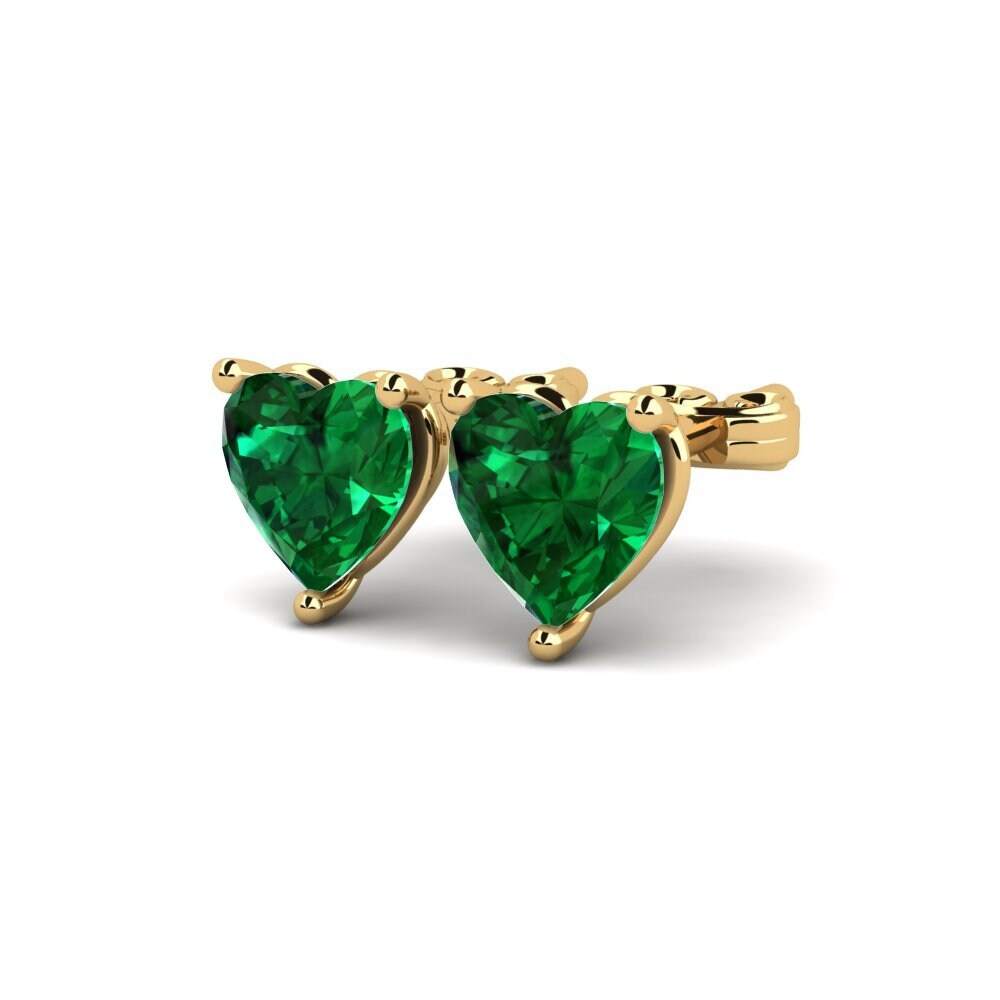 14ct Yellow Gold Emerald (Lab Created) Women's Earring Hartwick
