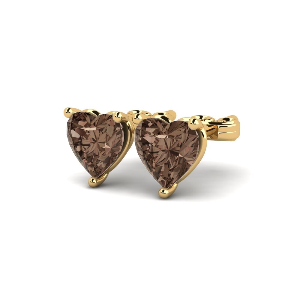Ouro Amarelo 14K Quartzo fumé Brincos Feminino Hartwick