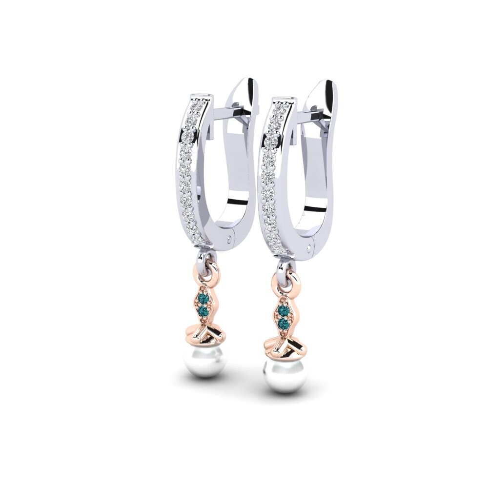 9ct White & Rose Gold Blue Diamond Women's Earring Haspen