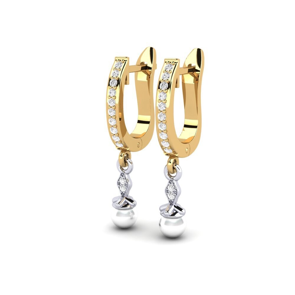 14k Oro Amarillo & Blanco Zafiro blanco Pendiente de mujer Haspen