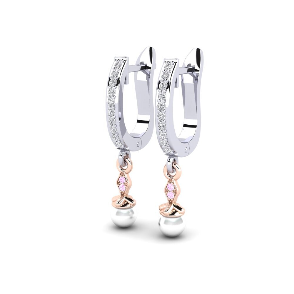 14k Oro Blanco & Rosa Zafiro Rosado Pendiente de mujer Haspen