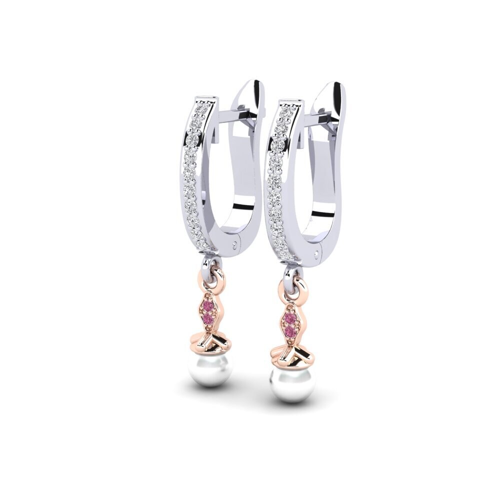 9ct White & Rose Gold Rhodolite Garnet Women's Earring Haspen