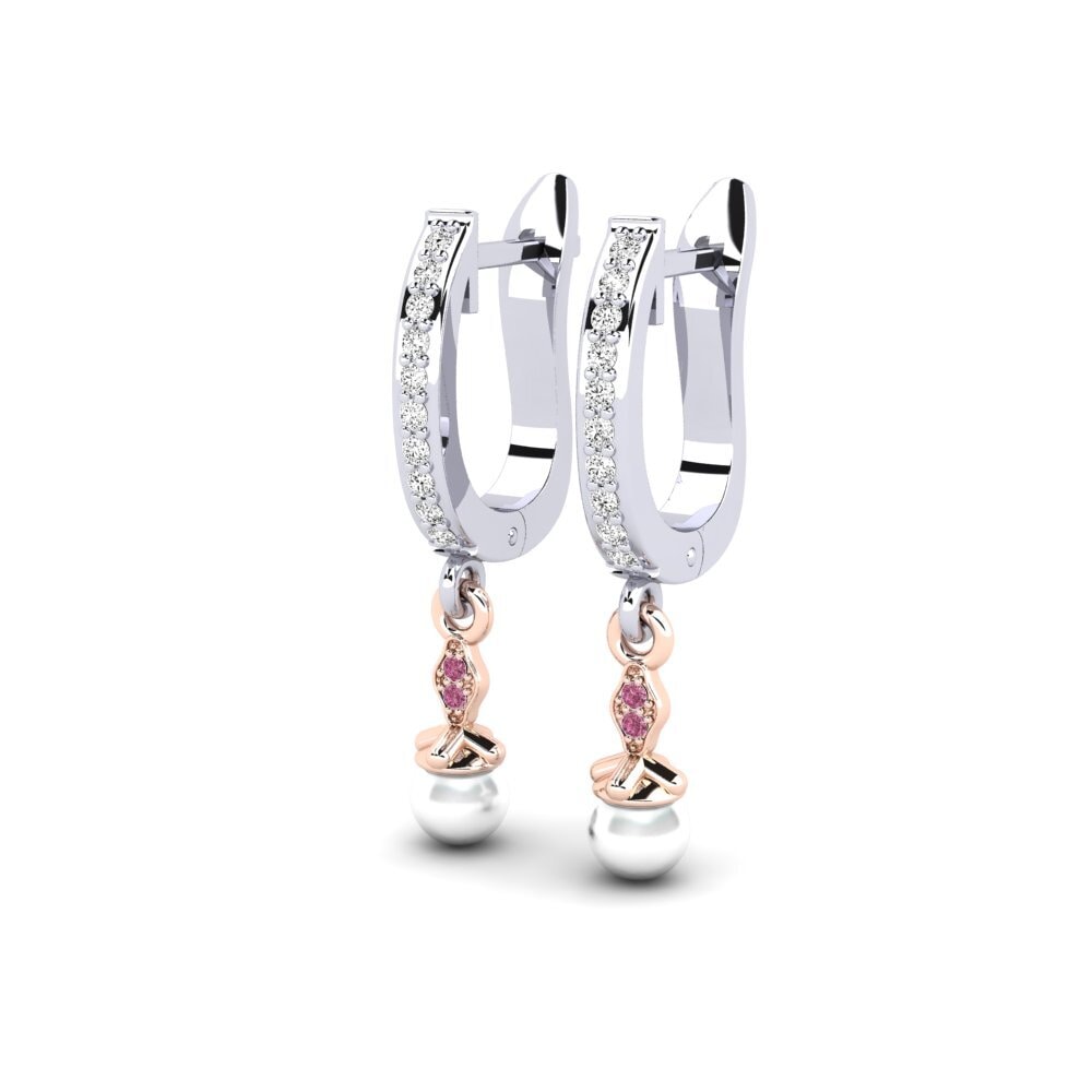 14ct White & Rose Gold Rhodolite Garnet Women's Earring Haspen