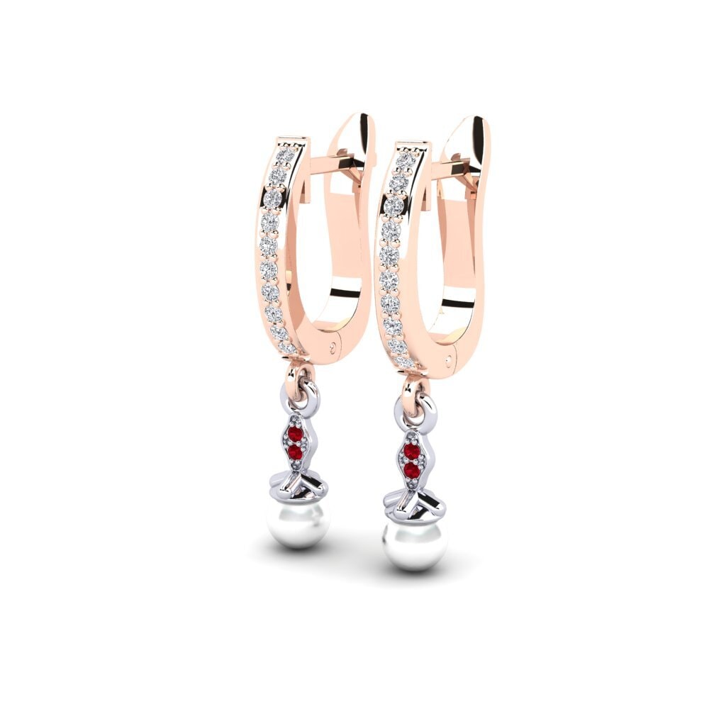 9k Oro Rosa & Blanco Circonita Roja Pendiente de mujer Haspen