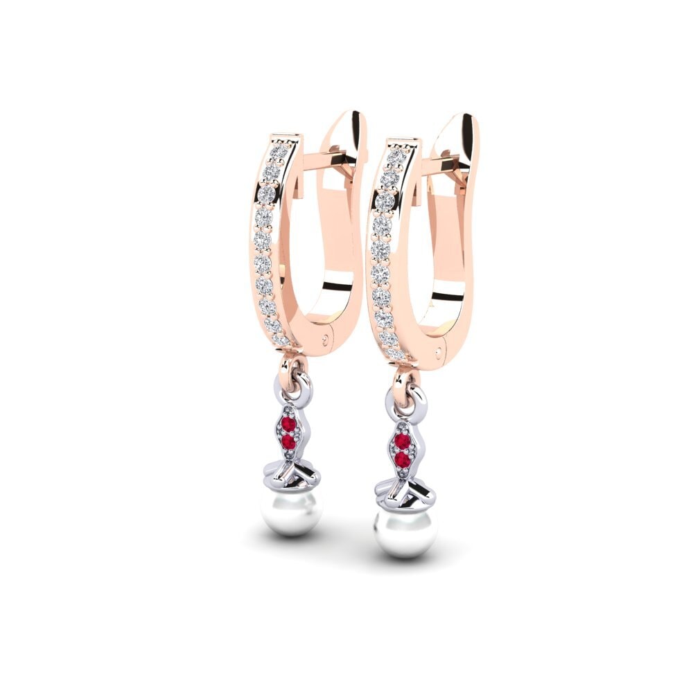 9k Oro Rosa & Blanco Rubí Pendiente de mujer Haspen
