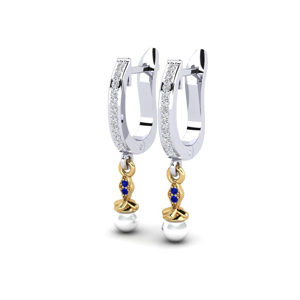 14ct White & Yellow Gold Sapphire Women's Earring Haspen